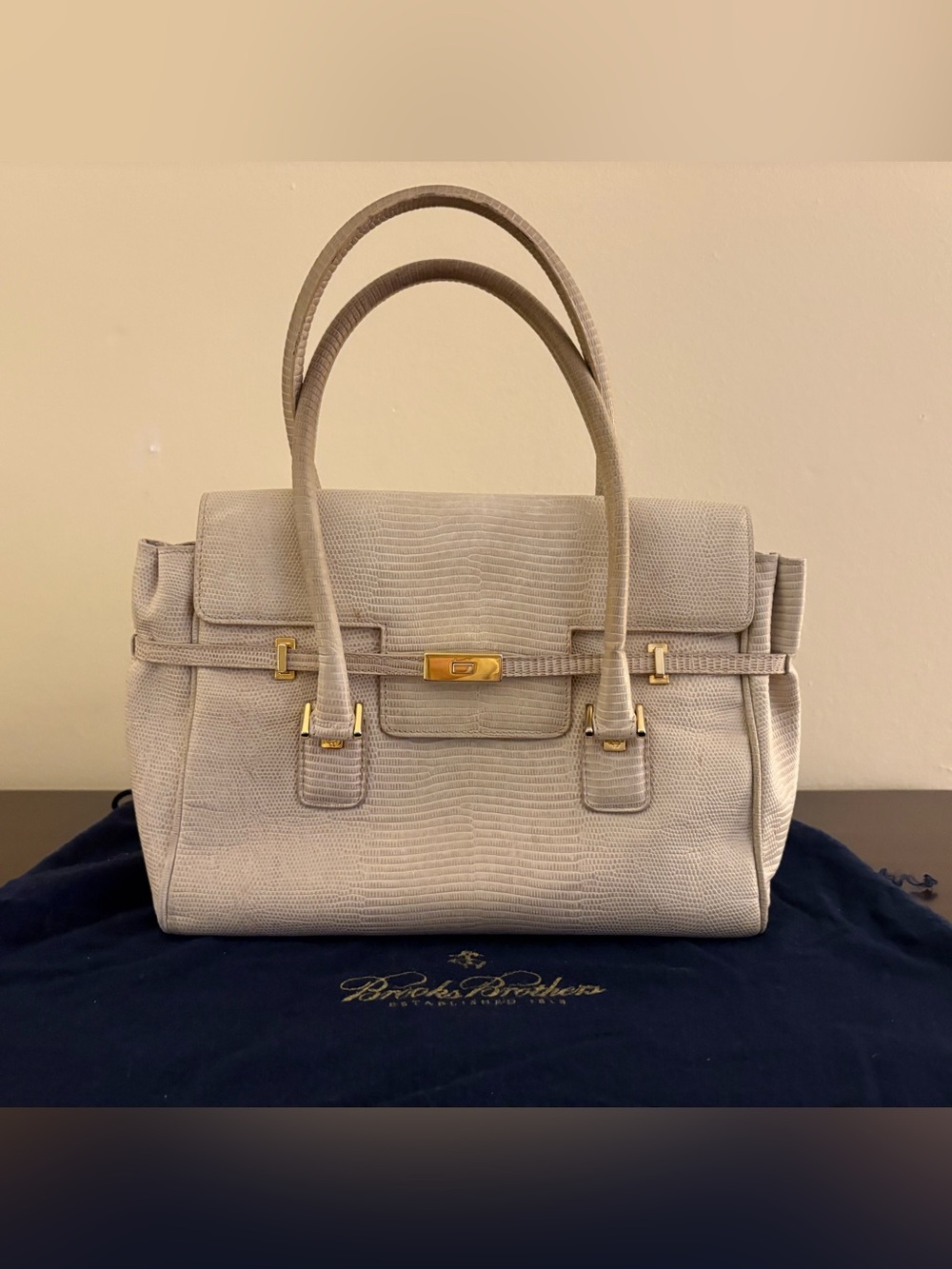 Brooks Brothers Beige Textured Leather Handbag